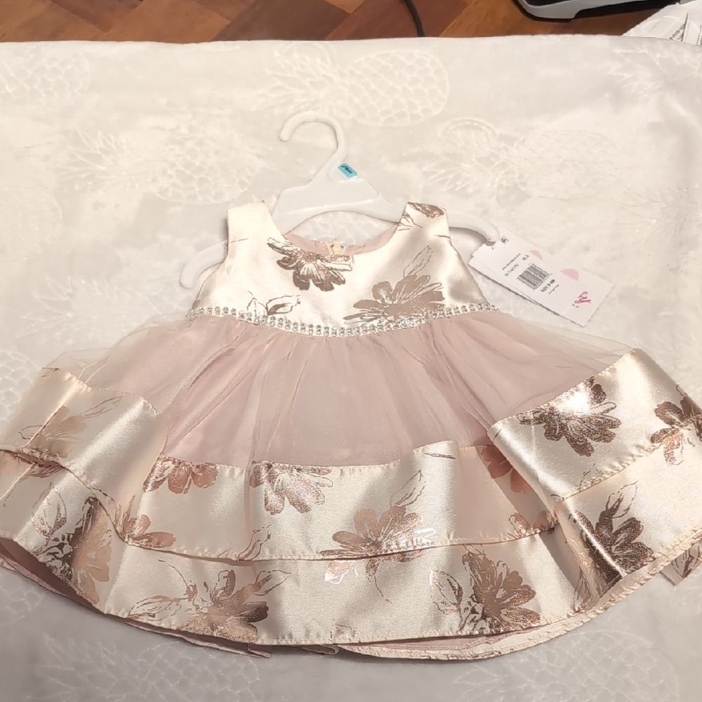 Elegant Pink and Gold Floral Baby Dress